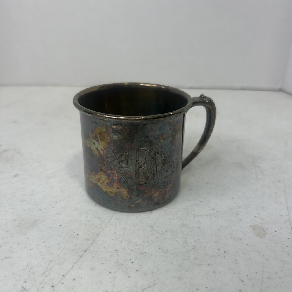 Vintage Monogrammed PBH Silver Plated Baby Cup with Gold Tone Interior Patina